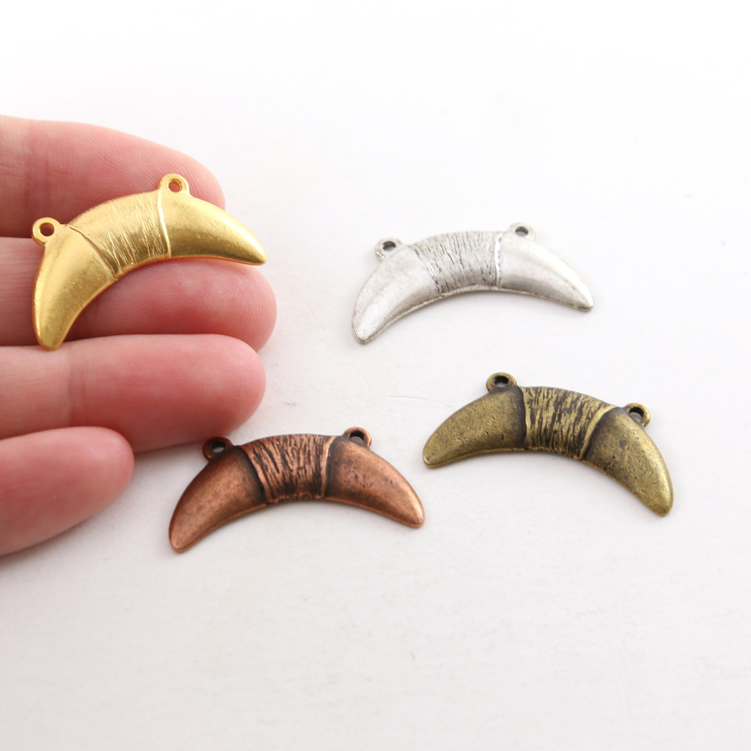 Pewter Modern Crescent Horn Connector Curved Horn Point Dagger