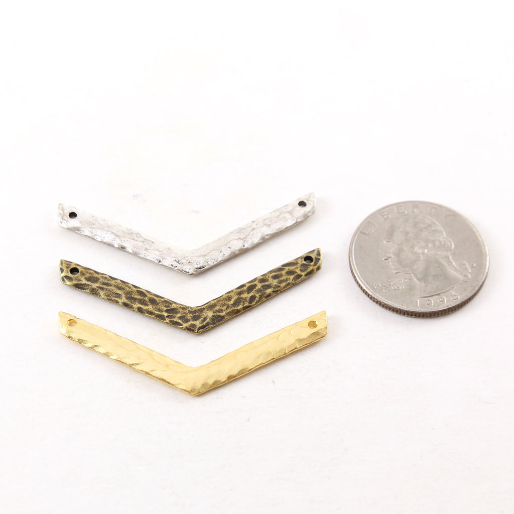 45mmx4mm Pewter Hammered Textured Chevron Necklace Connector Bar Charm