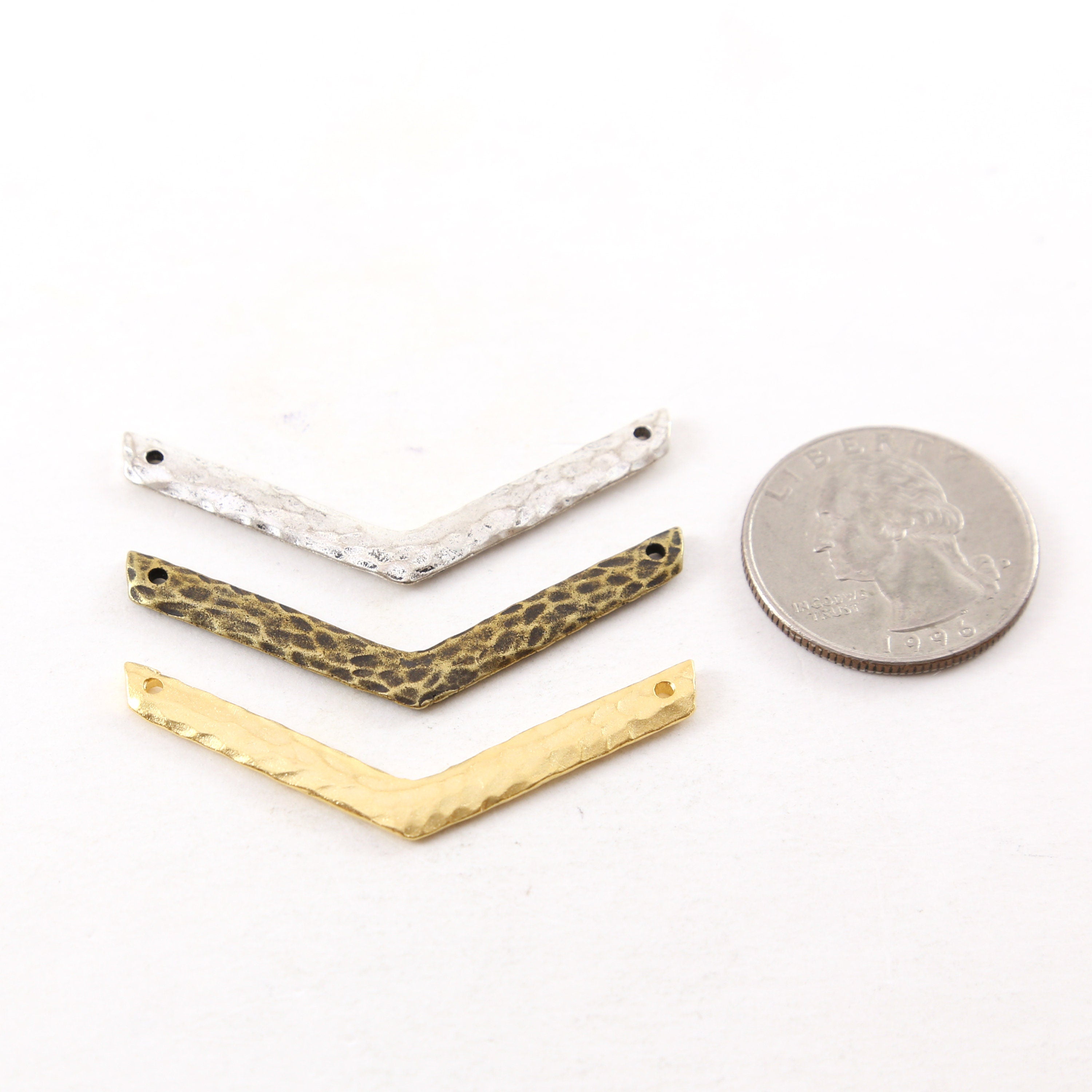 45mmx4mm Pewter Hammered Textured Chevron Necklace Connector Bar Charm
