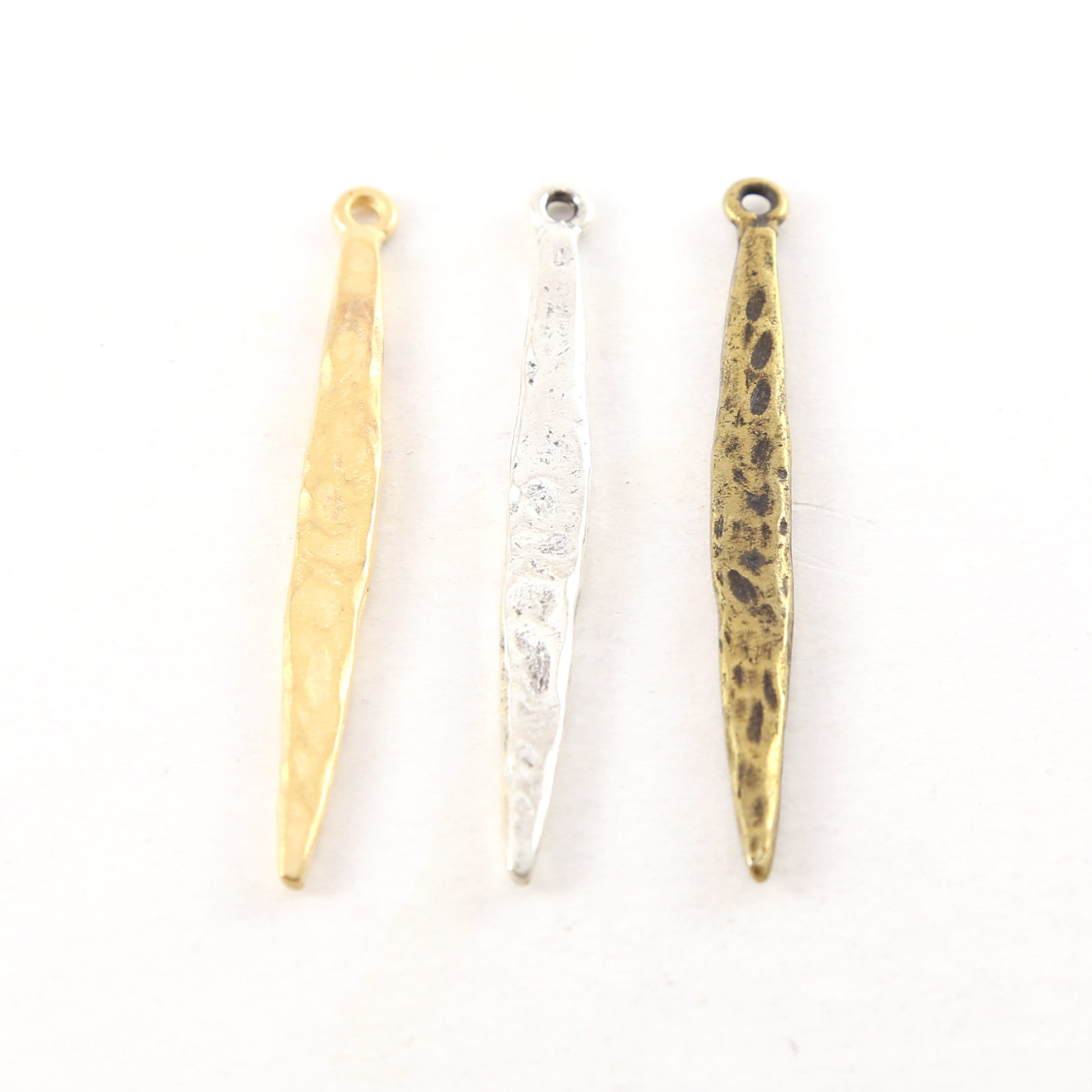 49mmx4mm Pewter Metal Tall Long Textured Hammered Spike Dagger Pendant