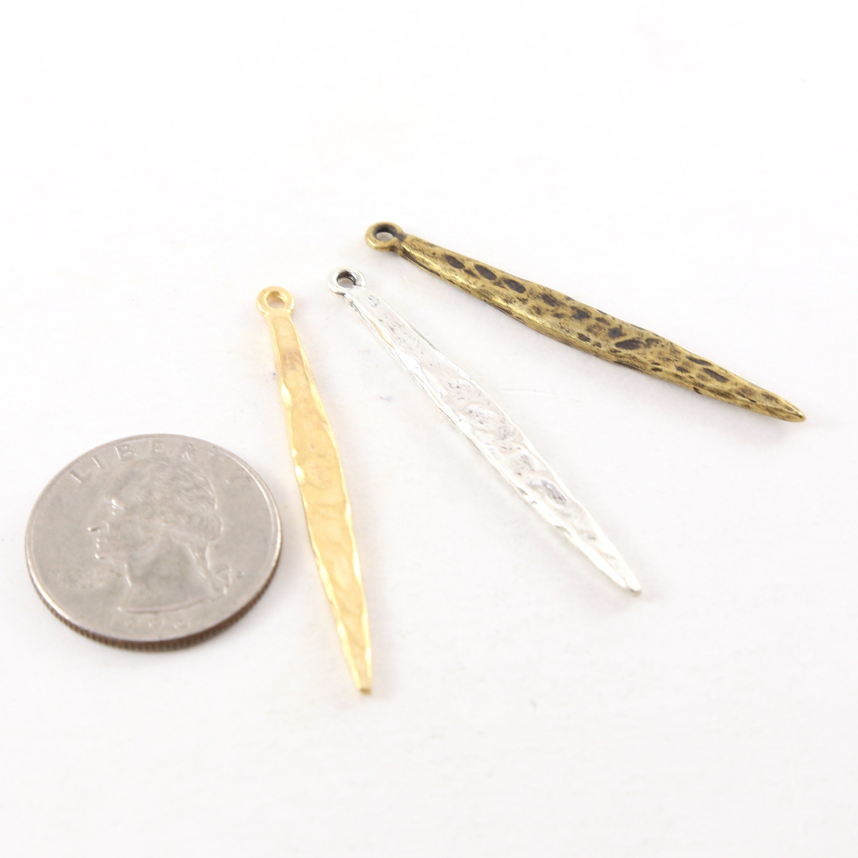 49mmx4mm Pewter Metal Tall Long Textured Hammered Spike Dagger Pendant