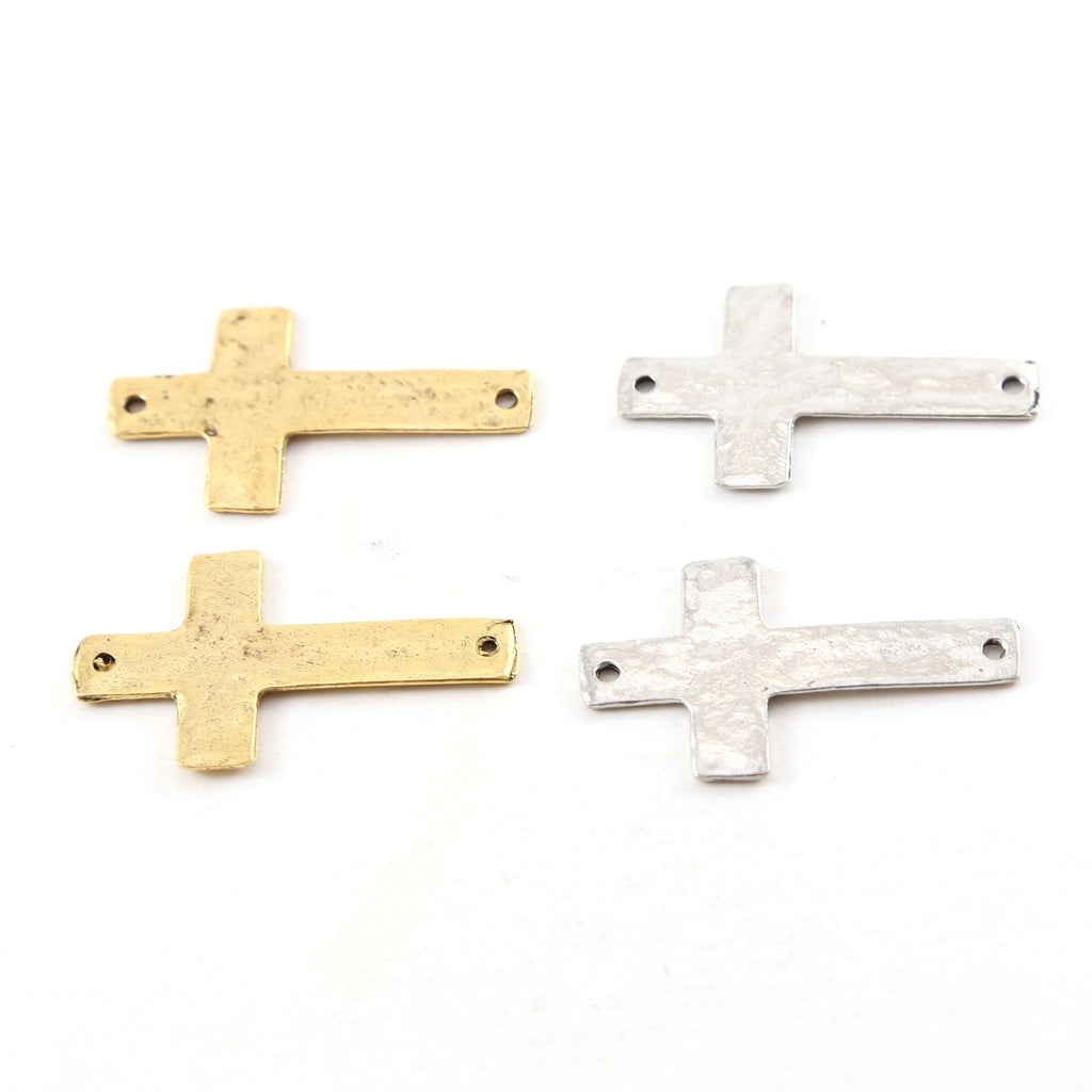34mmx20mm Pewter Horizontal Cross Connector Charm 2 Hole Links Pendant (2pc)