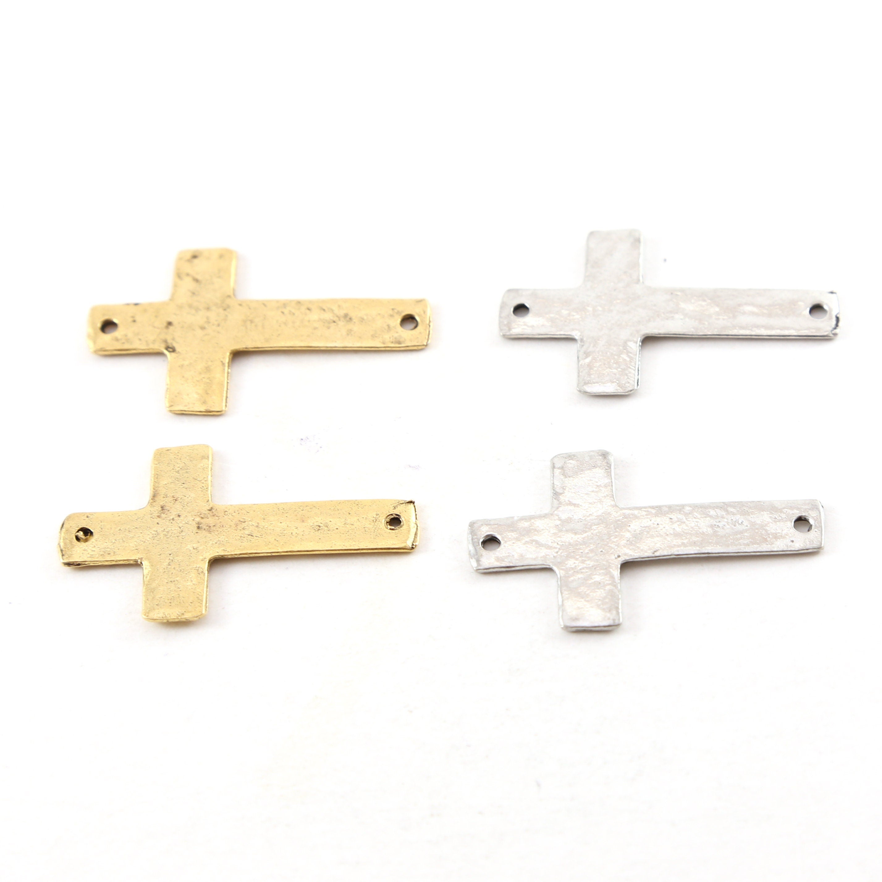 34mmx20mm Pewter Horizontal Cross Connector Charm 2 Hole Links Pendant (2pc)