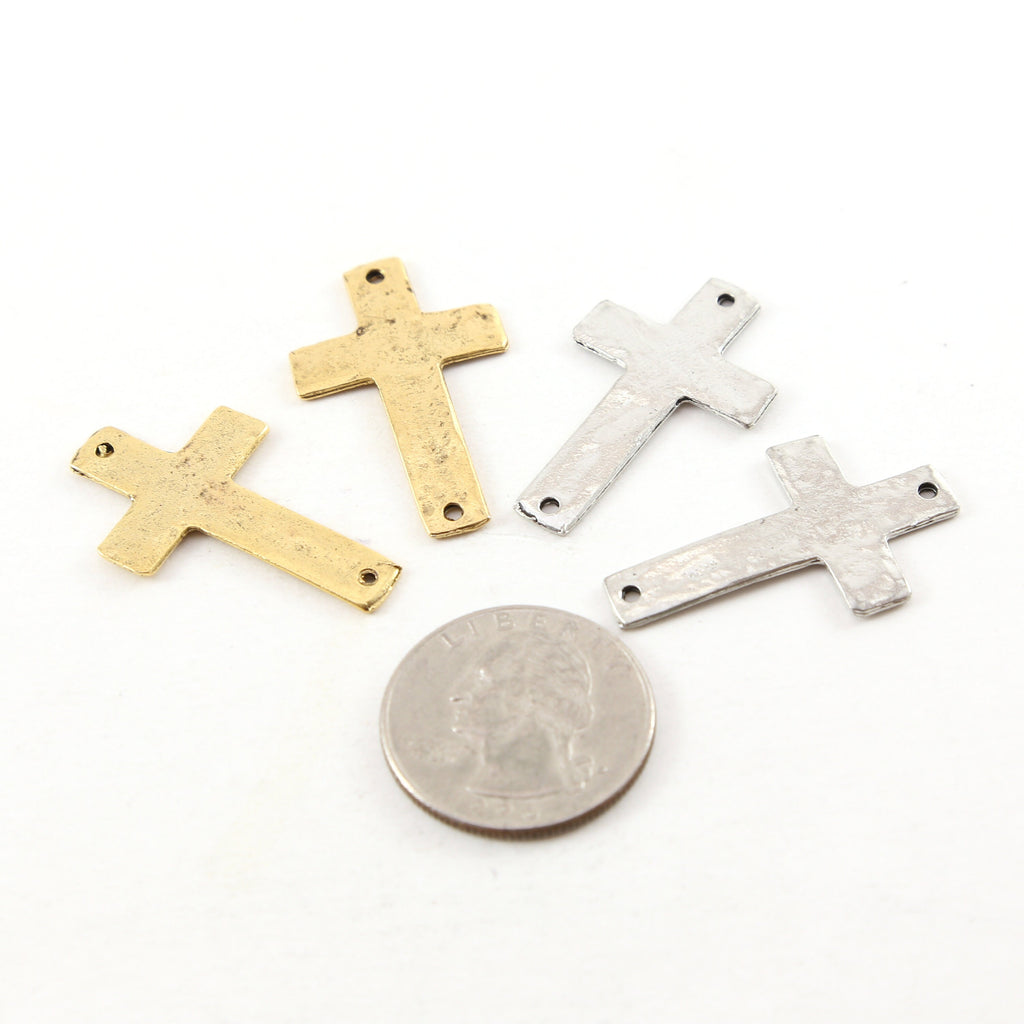 34mmx20mm Pewter Horizontal Cross Connector Charm 2 Hole Links Pendant (2pc)