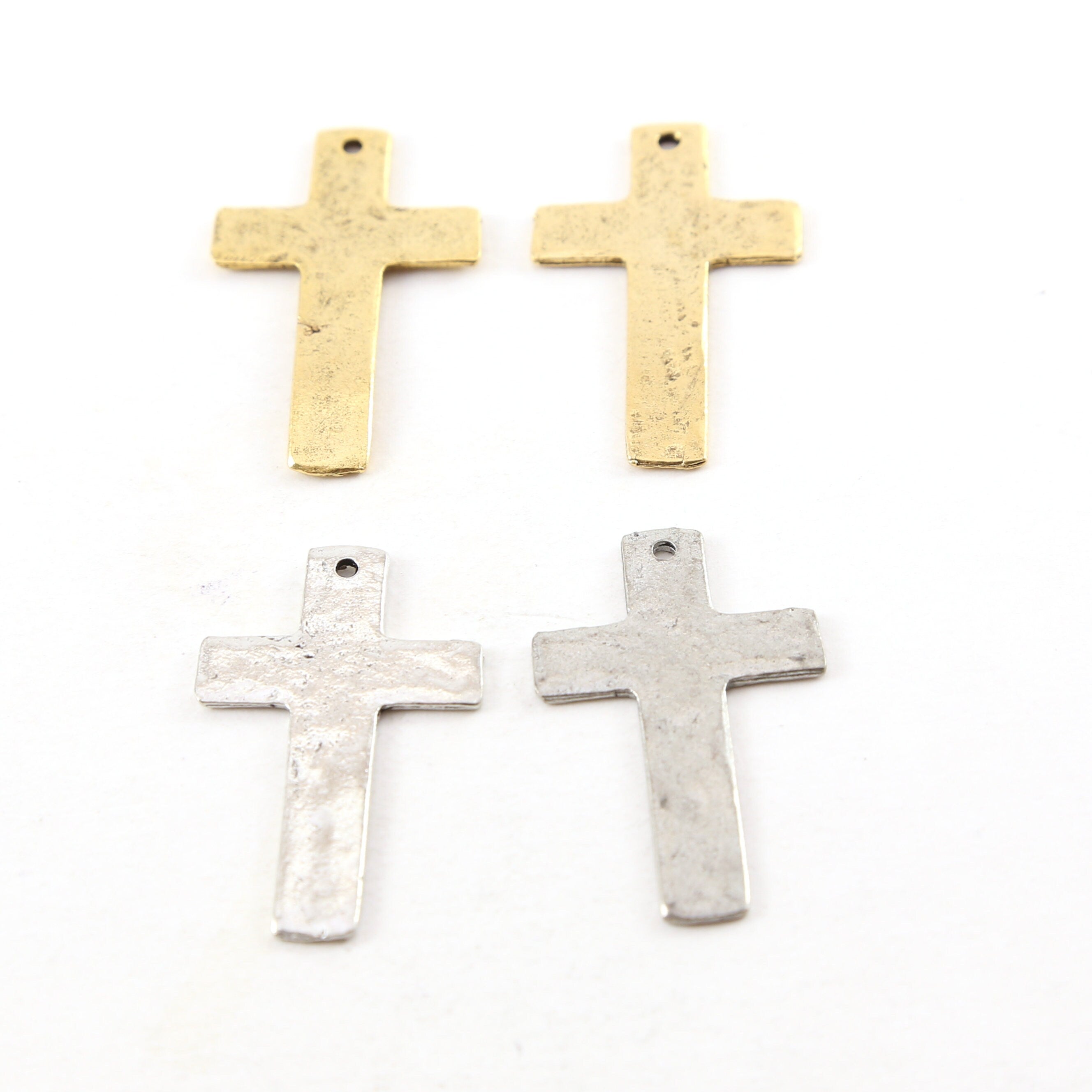34mmx20mm Pewter Flat Cross Textured Pendant Religious Spiritual (2pc)