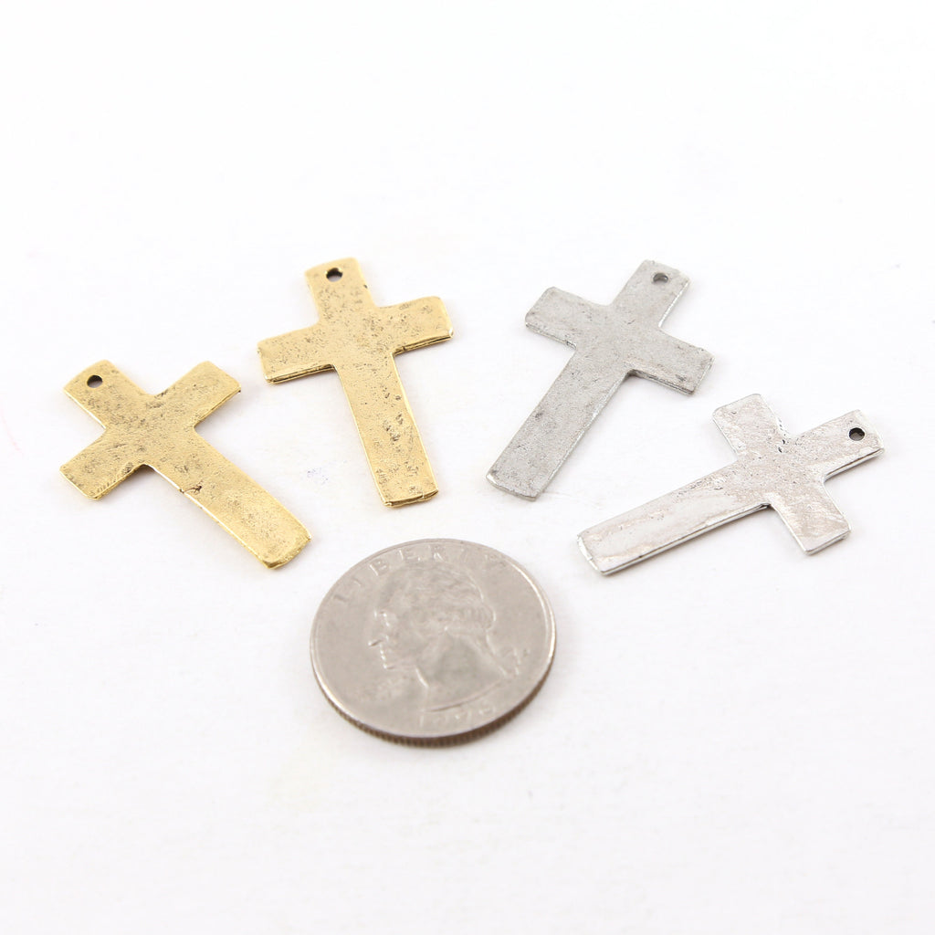 34mmx20mm Pewter Flat Cross Textured Pendant Religious Spiritual (2pc)