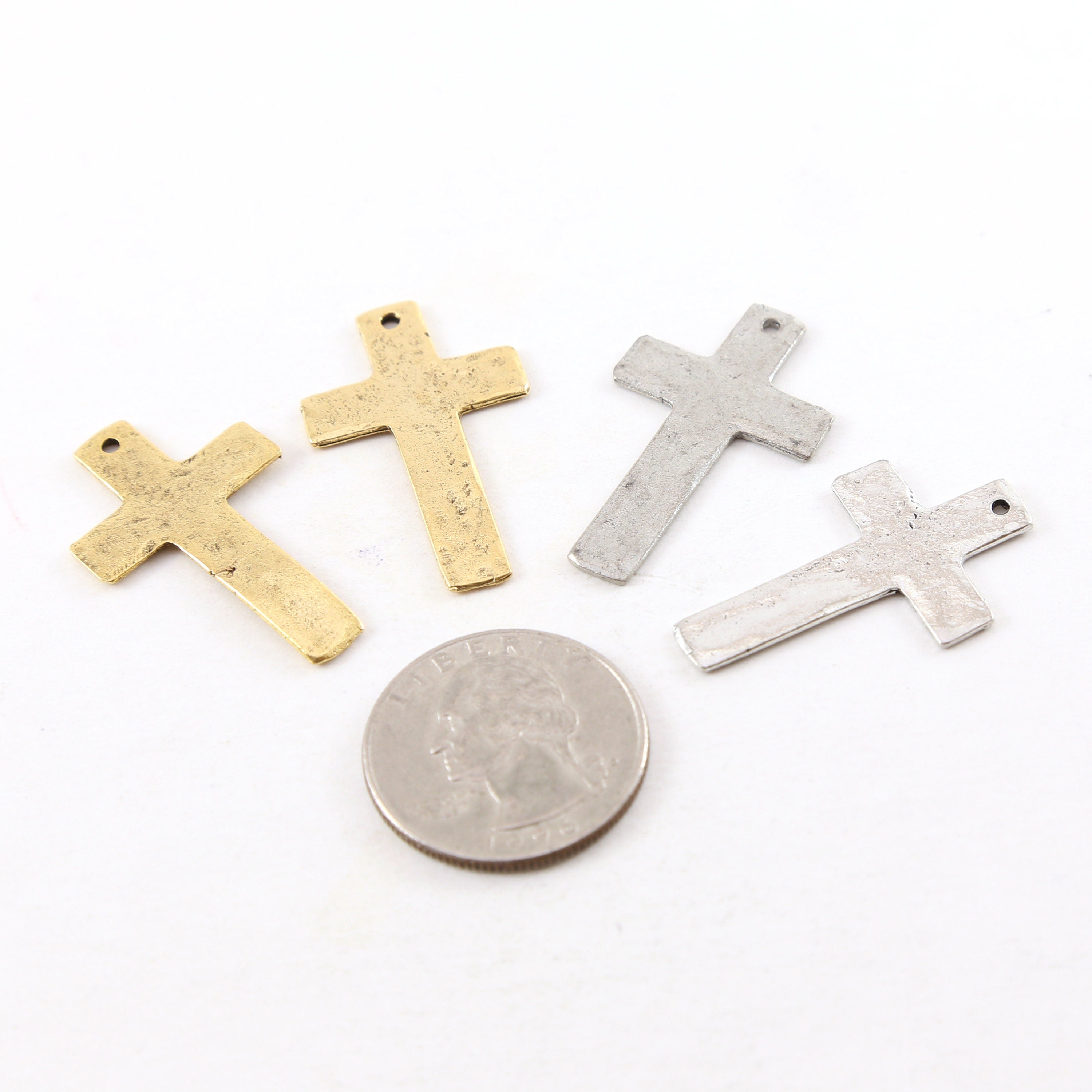 34mmx20mm Pewter Flat Cross Textured Pendant Religious Spiritual (2pc)