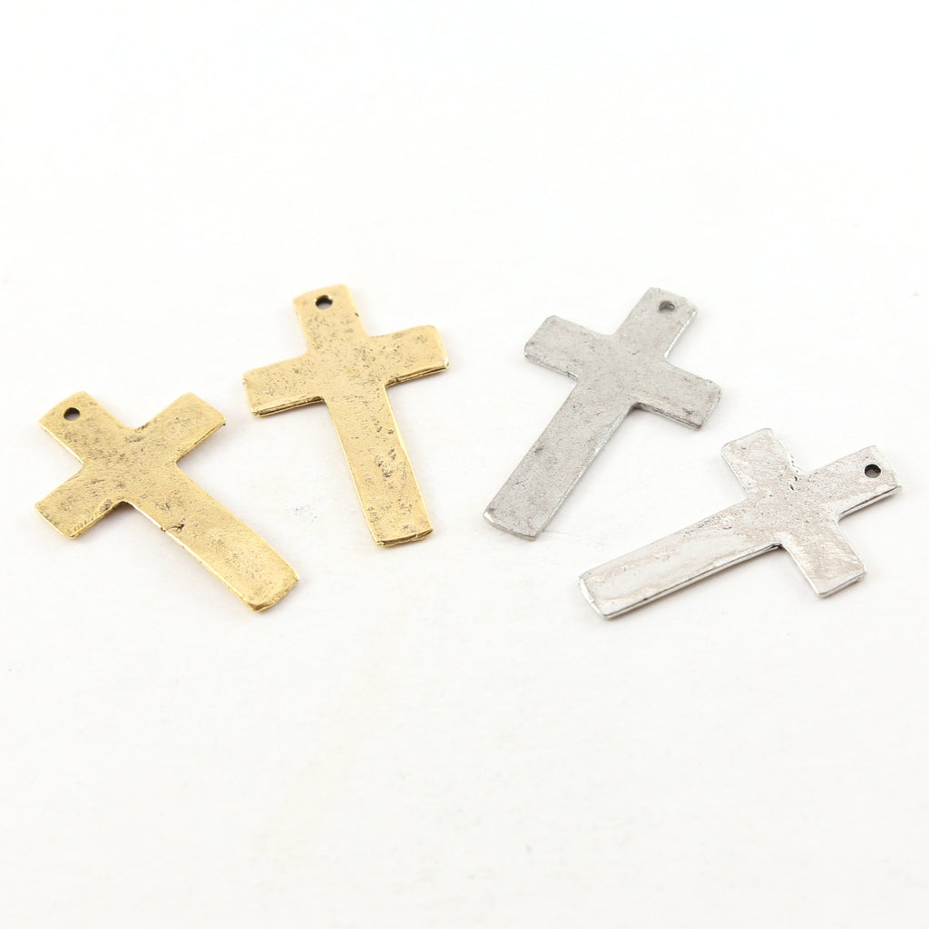 34mmx20mm Pewter Flat Cross Textured Pendant Religious Spiritual (2pc)