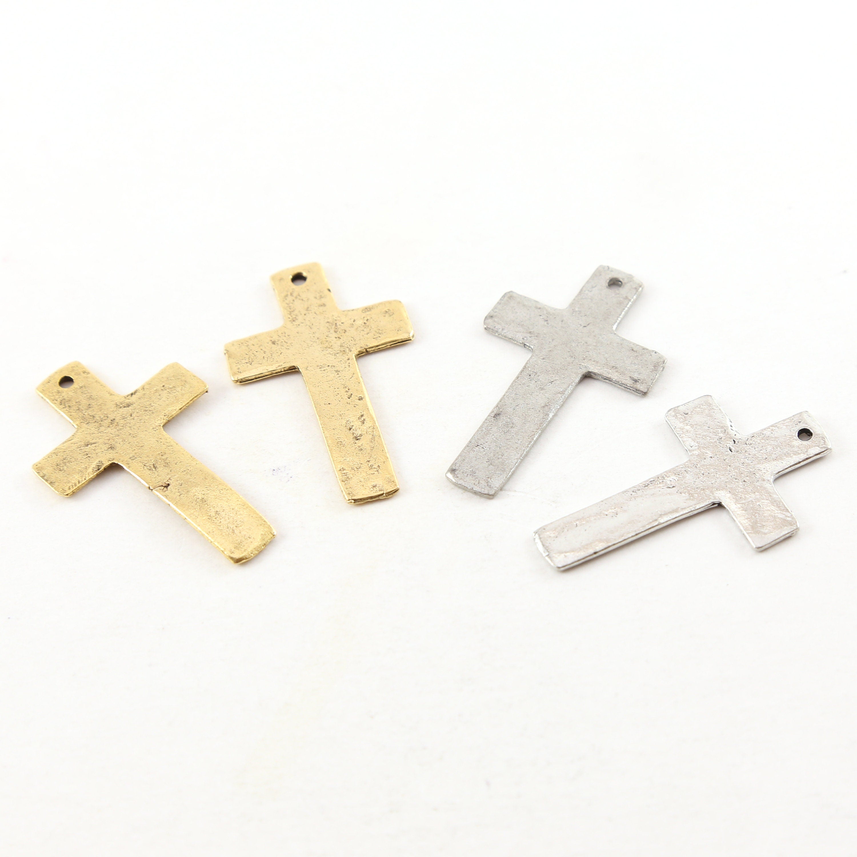 34mmx20mm Pewter Flat Cross Textured Pendant Religious Spiritual (2pc)