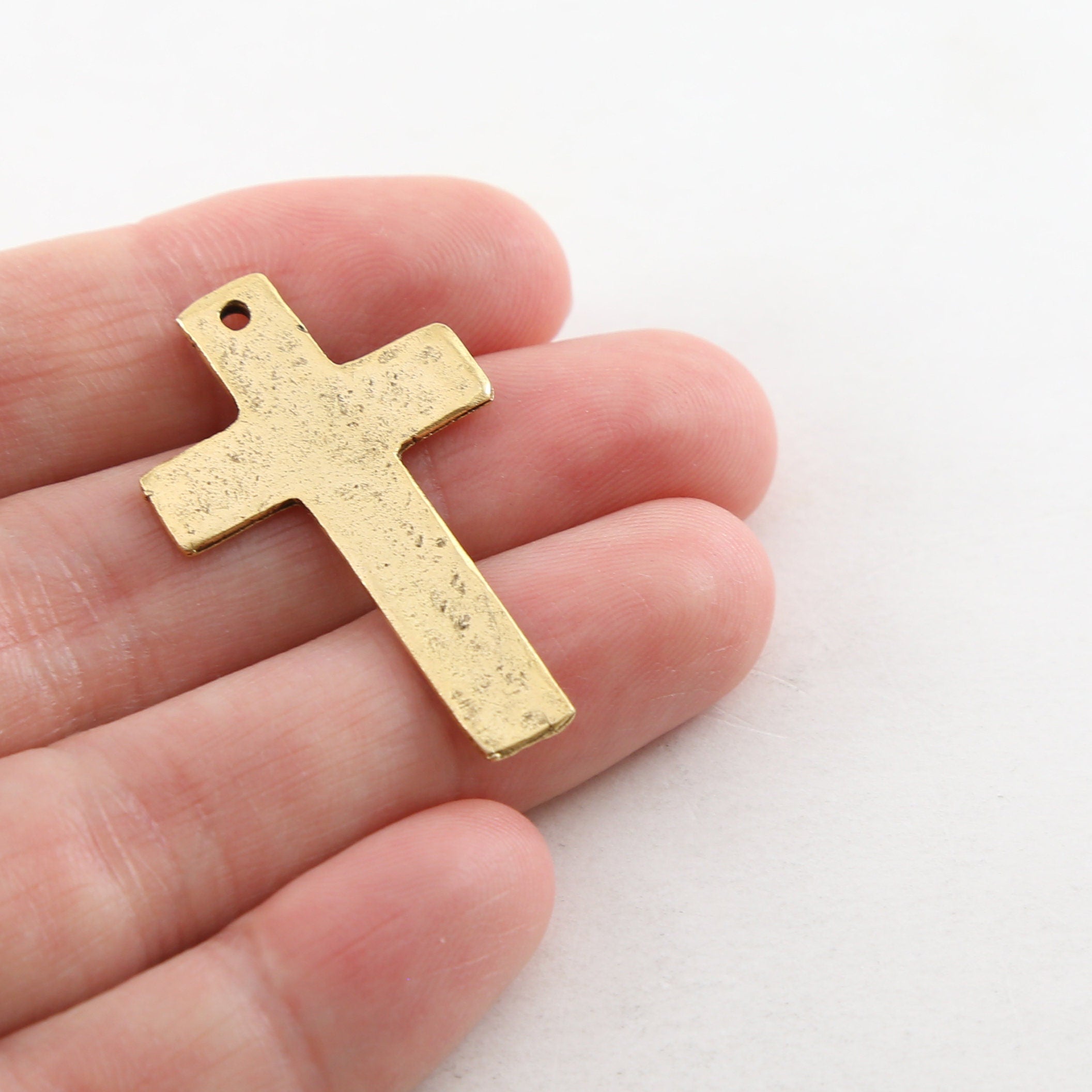 34mmx20mm Pewter Flat Cross Textured Pendant Religious Spiritual (2pc)