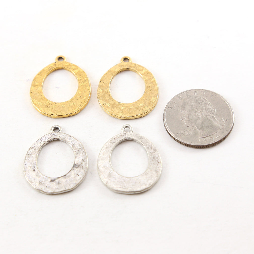 27mmx21mm Pewter Metal Textured Open Teardrop Pendant Antique Gold (2pc)