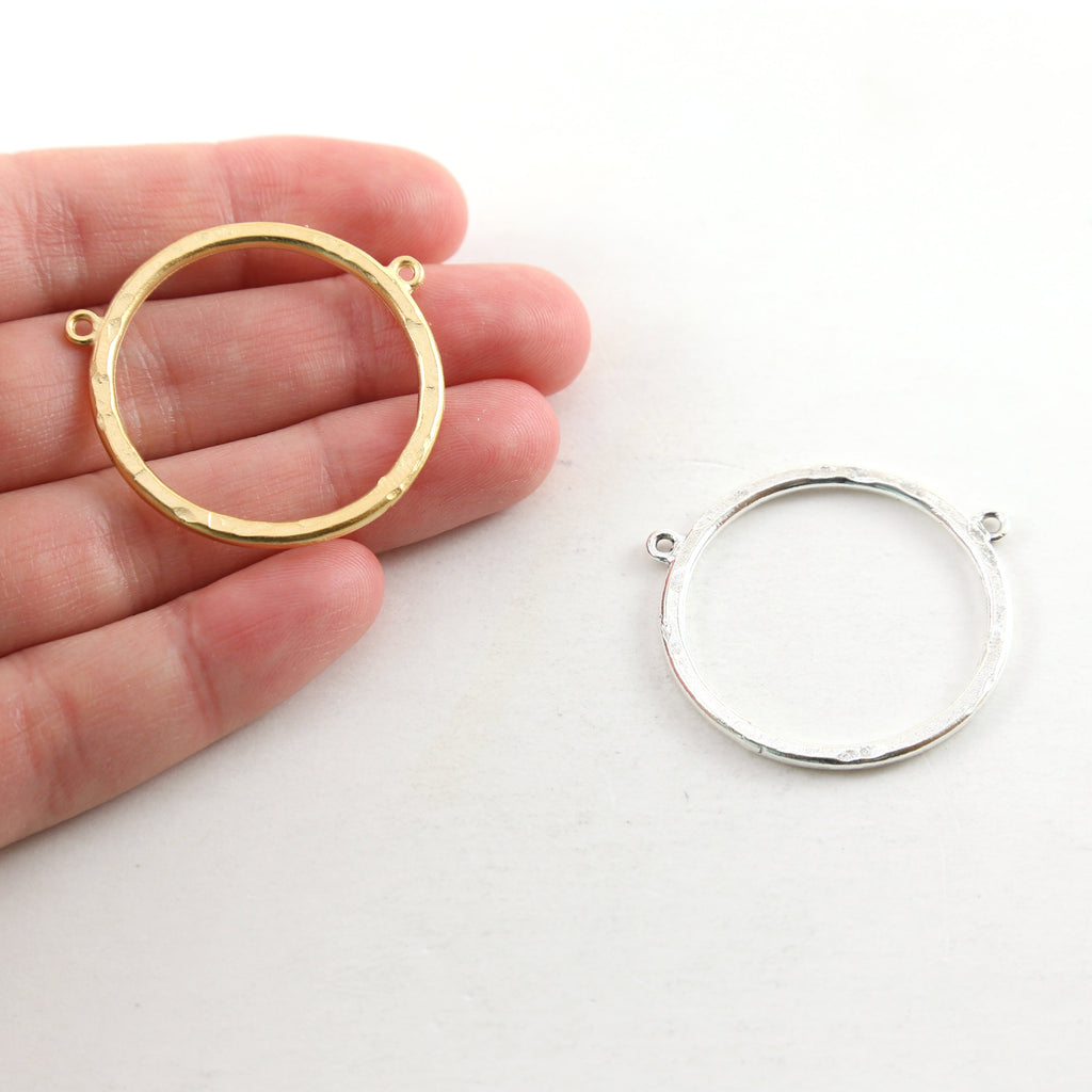 Pewter Large Textured Hammered Double Top Loop Open Circle