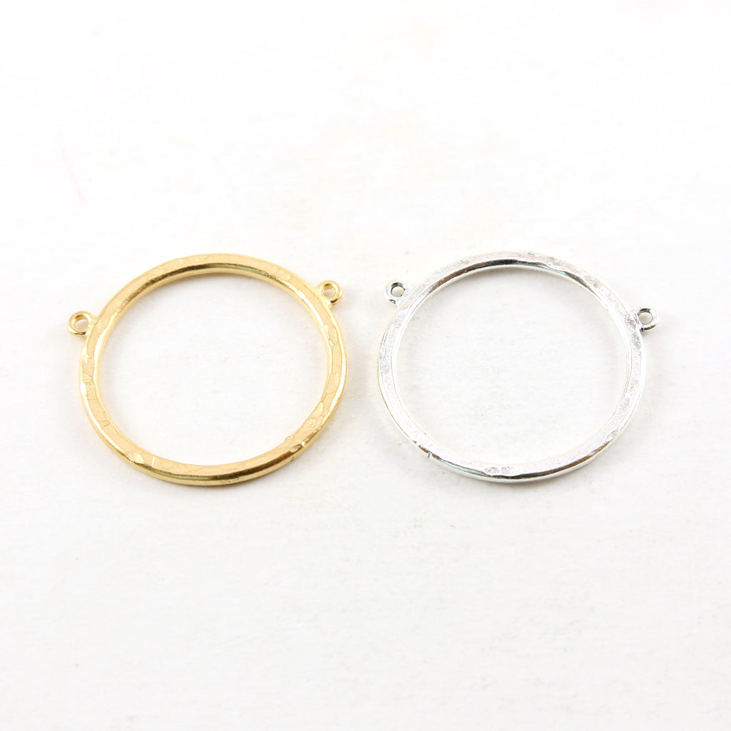 Pewter Large Textured Hammered Double Top Loop Open Circle