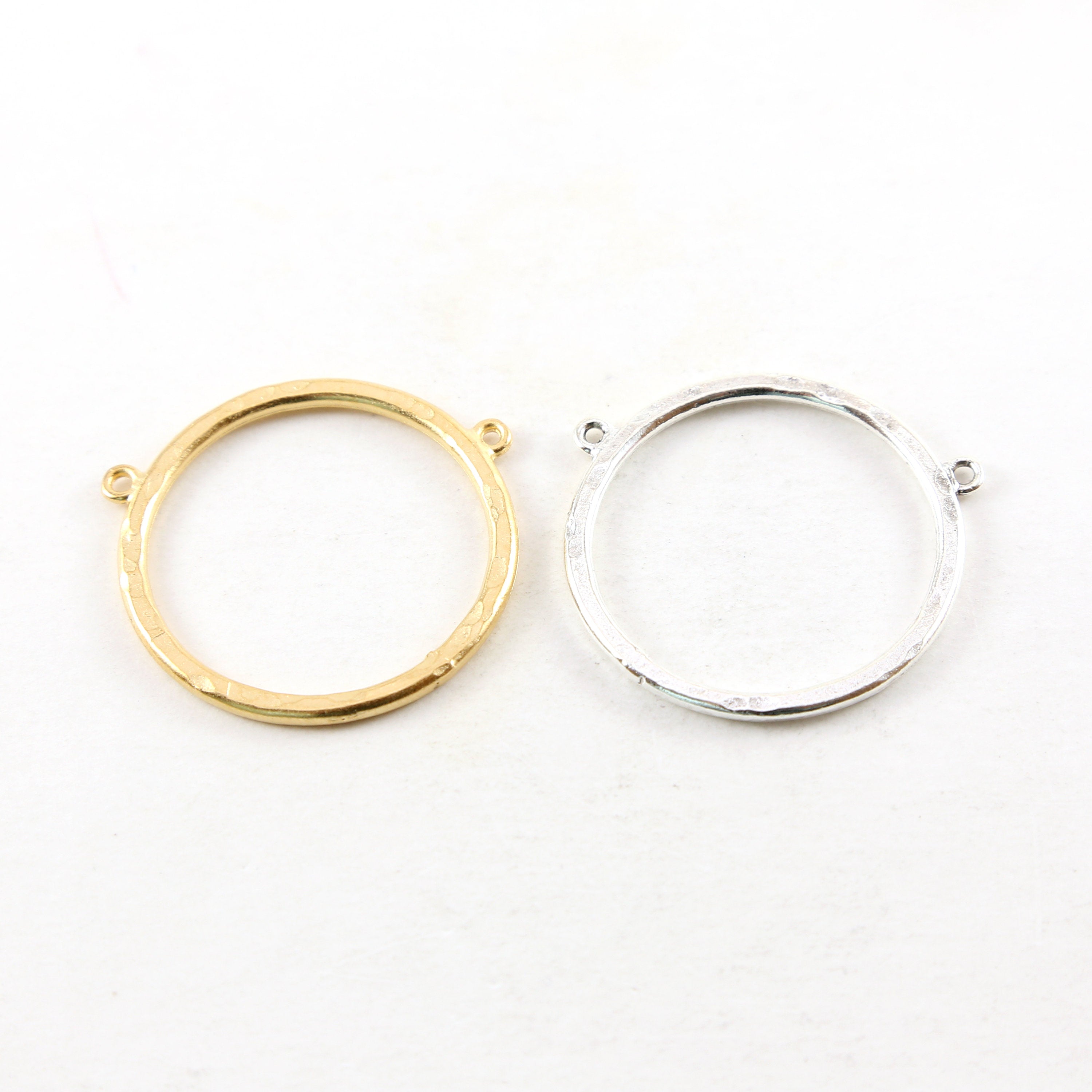 Pewter Large Textured Hammered Double Top Loop Open Circle