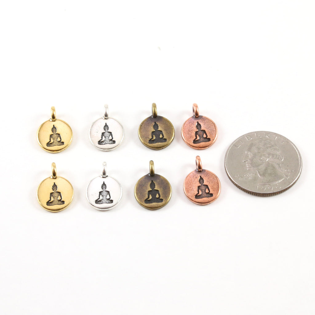 Pewter Buddha Stamped Embossed Coin with Bail Charm Pendant (2pc)