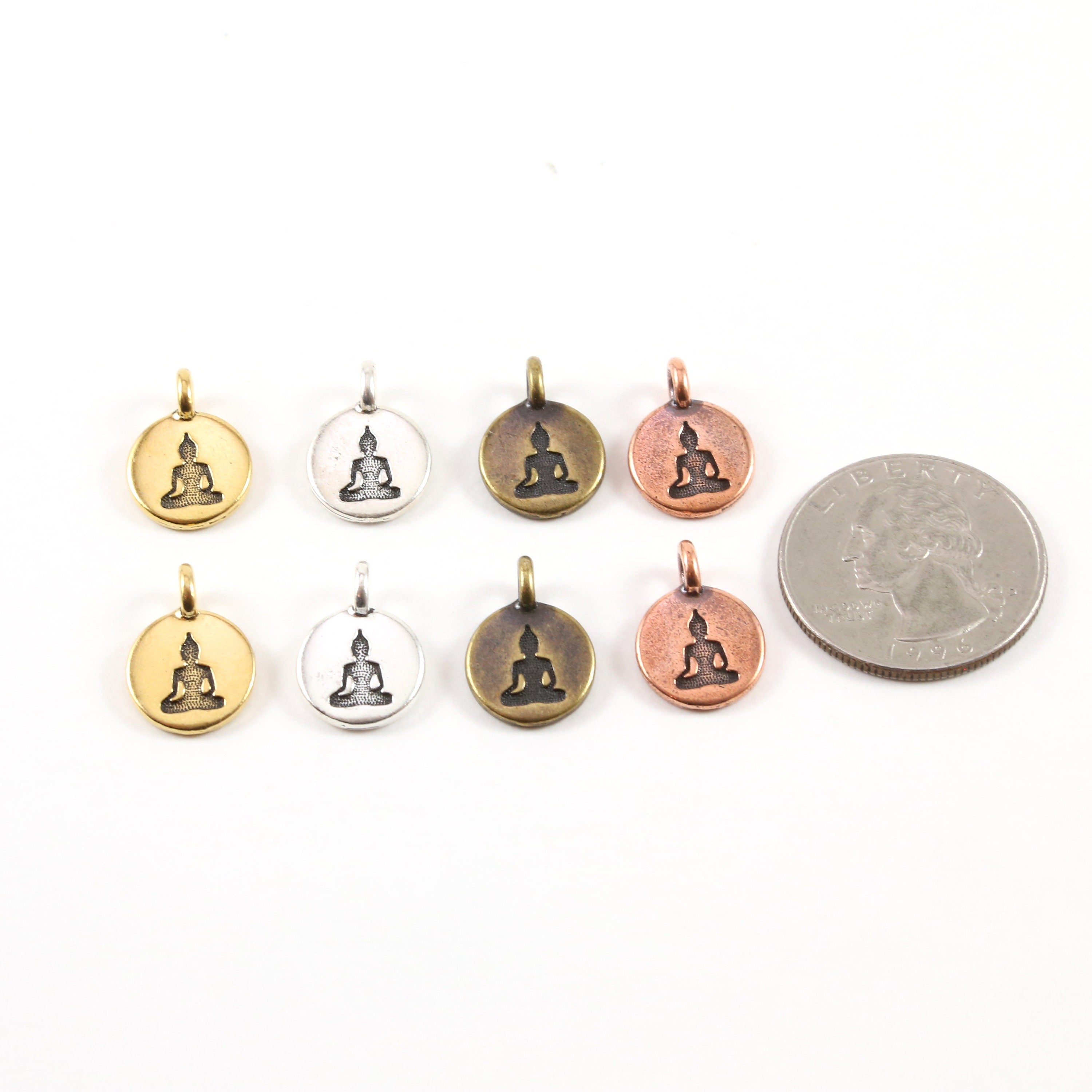 Pewter Buddha Stamped Embossed Coin with Bail Charm Pendant (2pc)