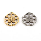 Pewter Extra Large Cross Circle Jagged Edges Cross Coin Charm