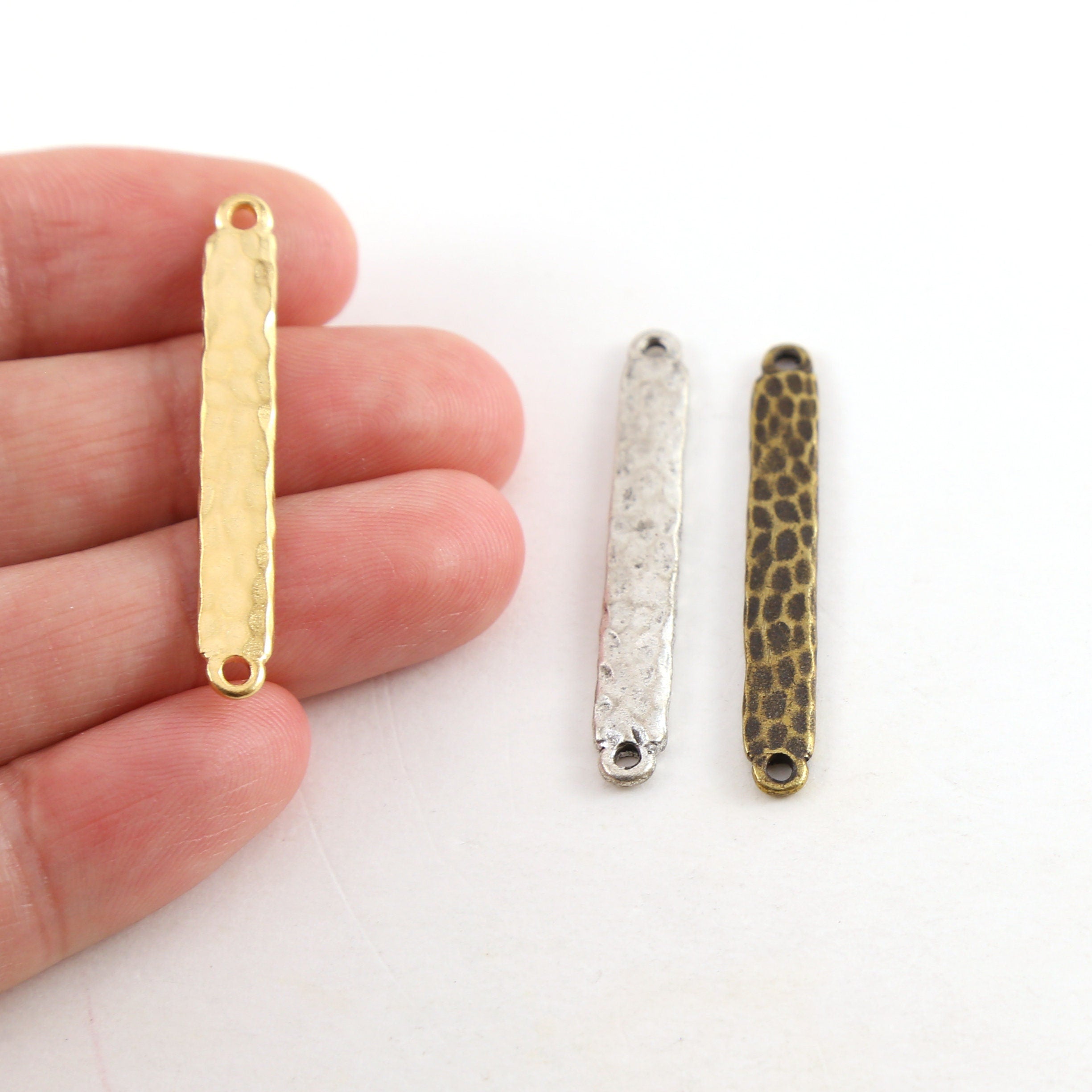 Pewter Metal Medium Hammered Textured Bar 36mm x 4mm Pendant
