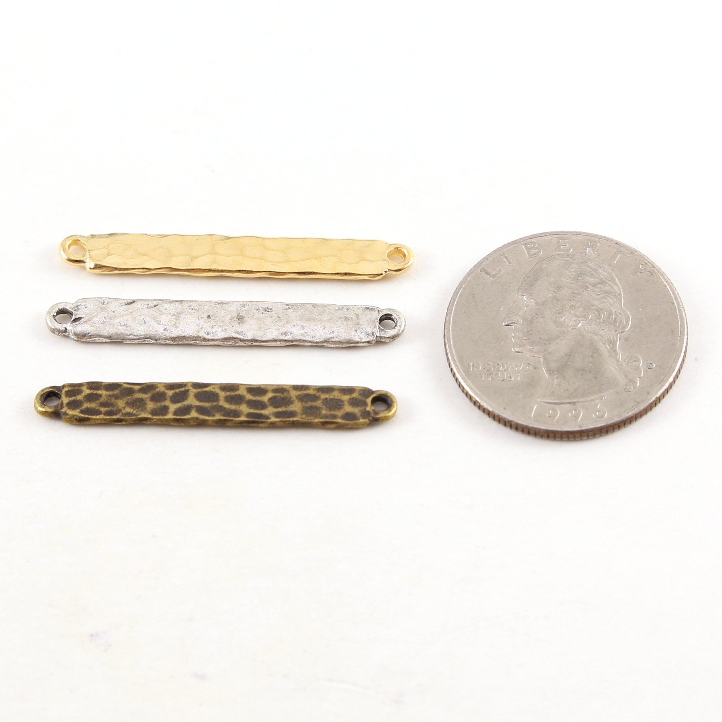 Pewter Metal Medium Hammered Textured Bar 36mm x 4mm Pendant