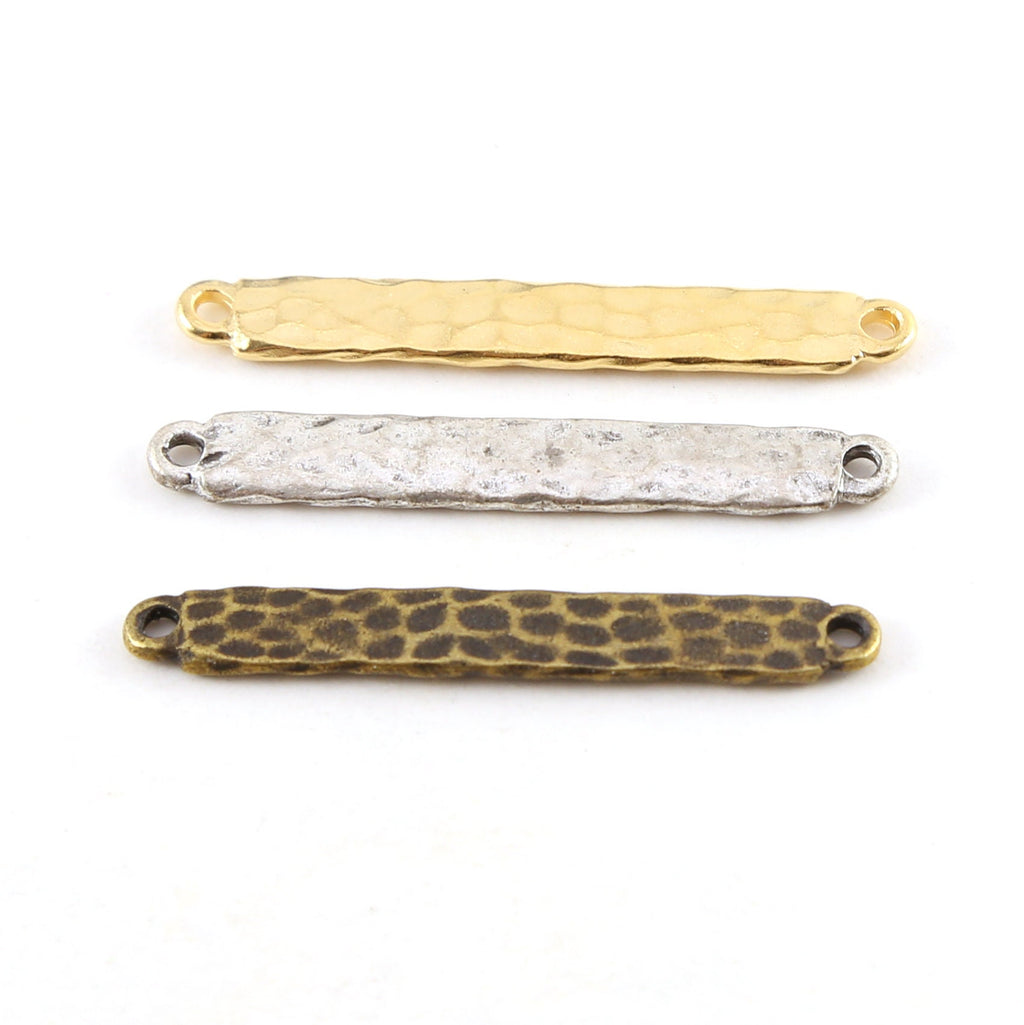 Pewter Metal Medium Hammered Textured Bar 36mm x 4mm Pendant