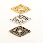 Pewter Metal Filigree Diamond Pendant Connector 2 Hole Charm