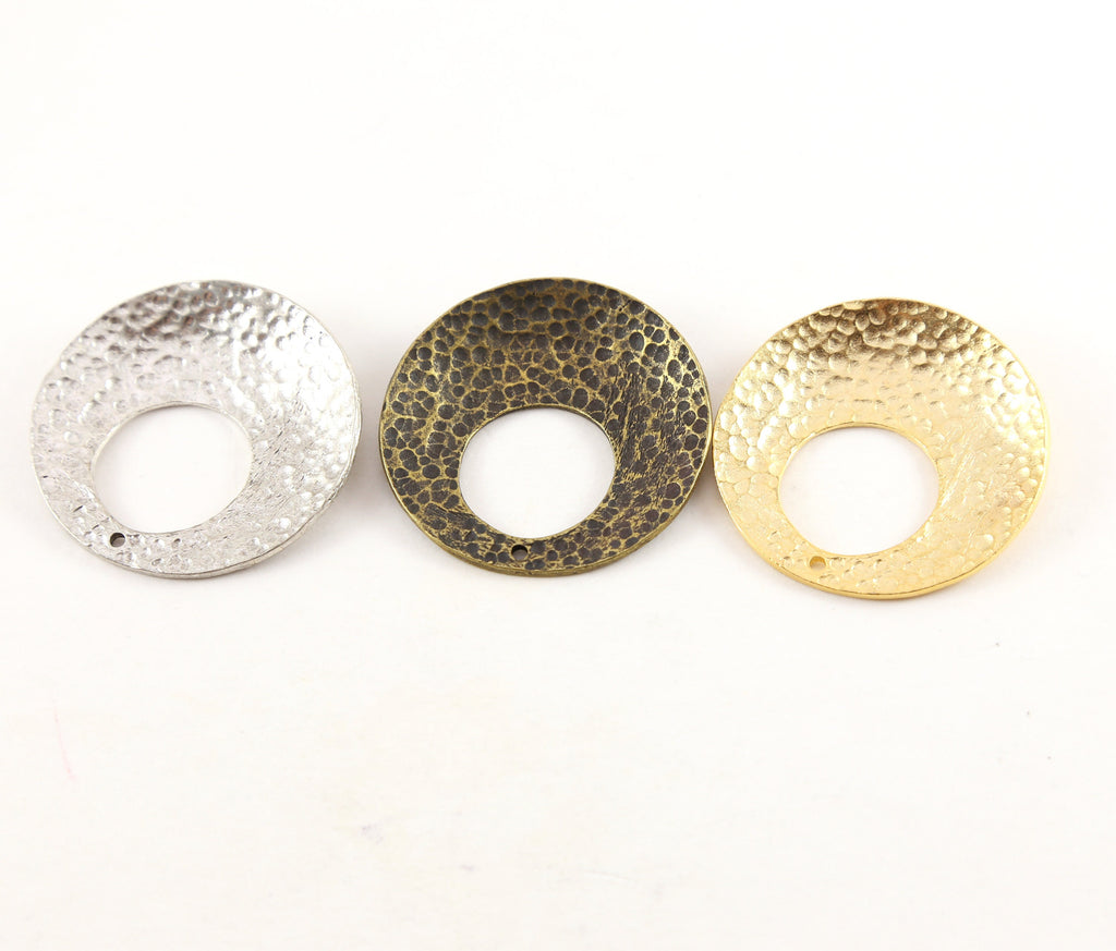 35mmx35mm Pewter Large Domed Open Circle Metal Brushed Textured Hammered