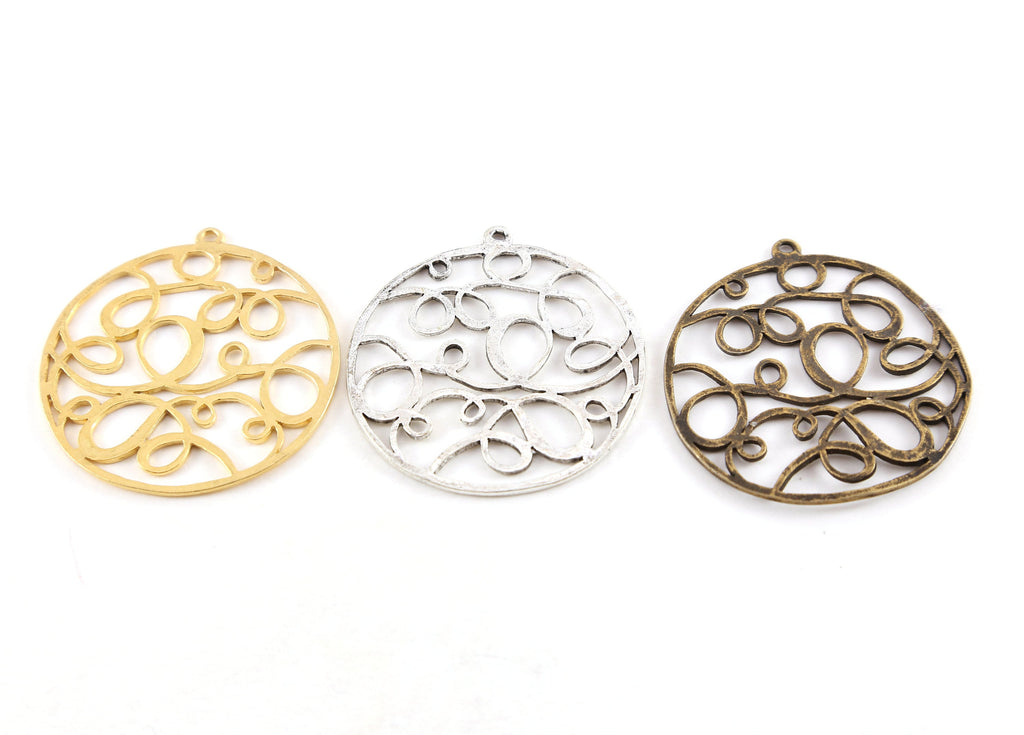 Pewter Large Filigree Swirl Curly Circle Metal Circle Coin