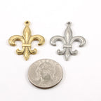 34mmx26mm Pewter Large Fleur De Lis Dotted Beaded Edges Pendant Necklace