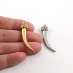 32mmx7mm Pewter Large Curved Horn Point Dagger Charm Pendant Gold