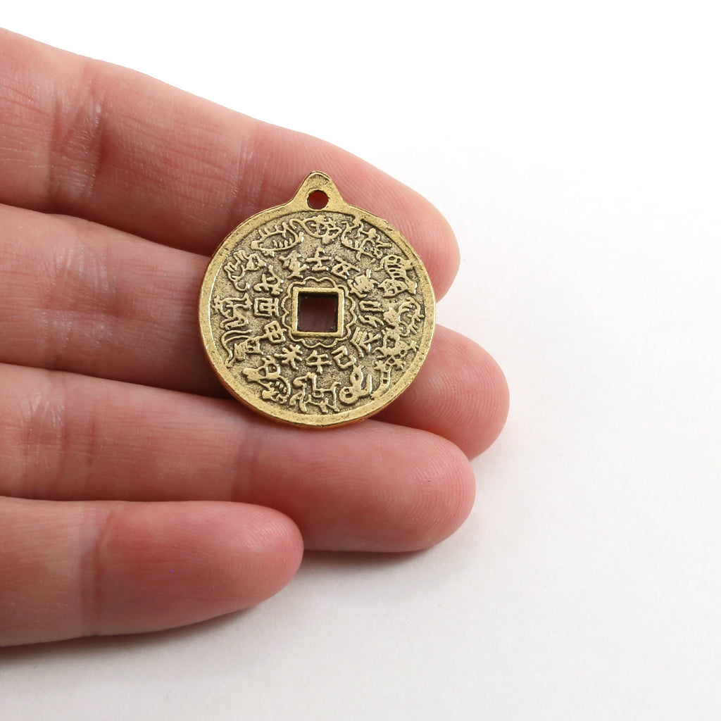 27mmx23mm Pewter Chinese Zodiac Coin Medallion Charm Symbol Pendant