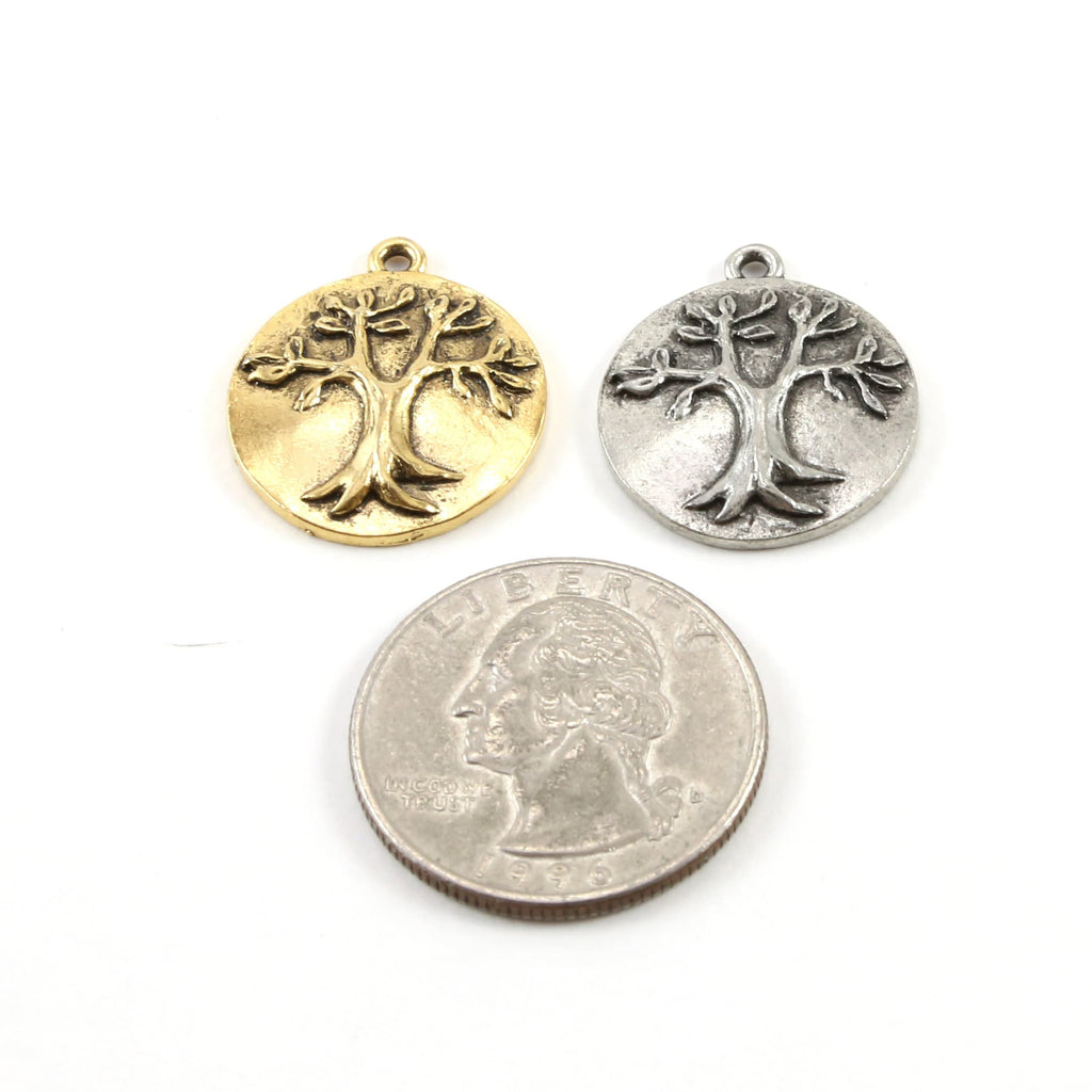 Pewter Tree of Life Family Oak Tree Pendant Nature Coin Circle