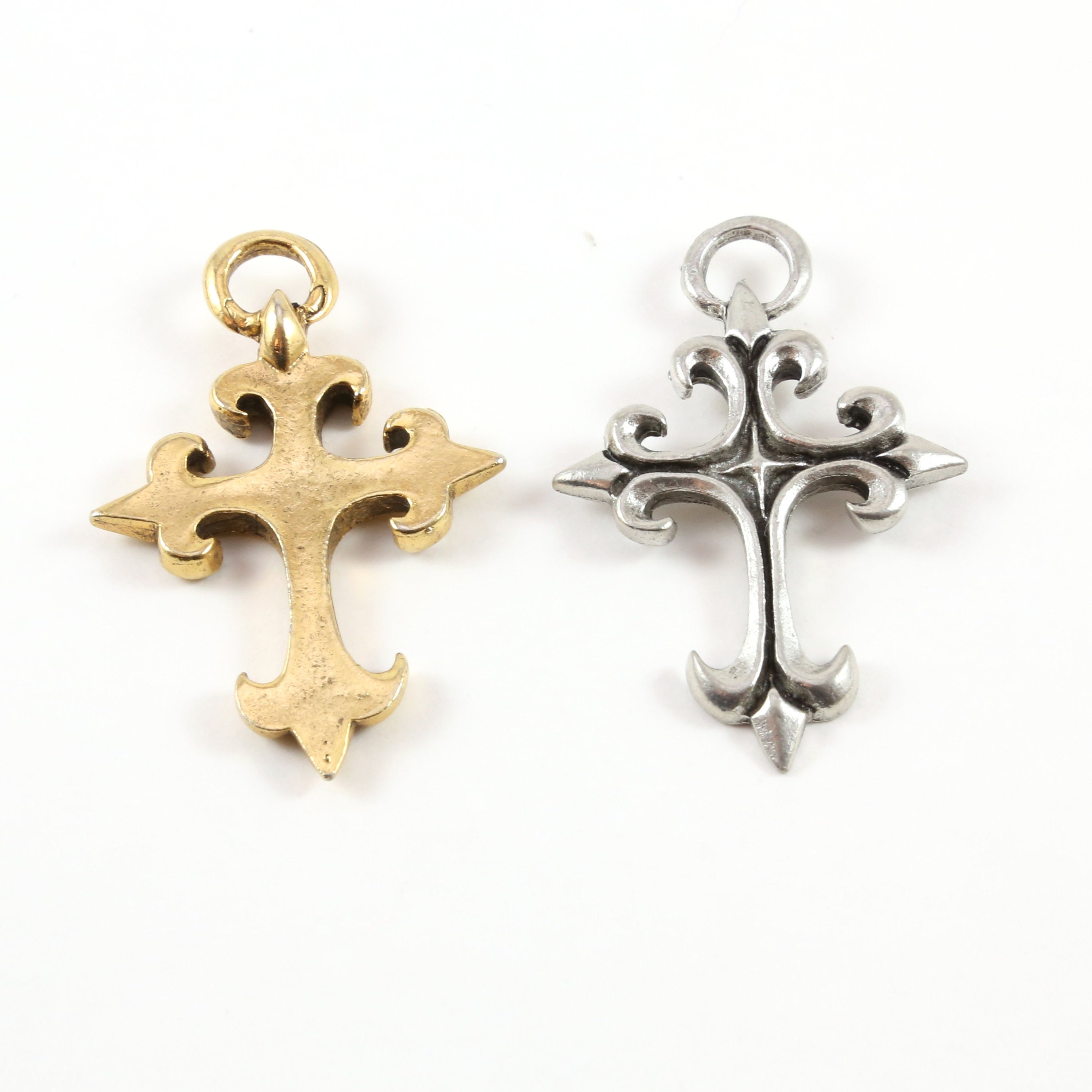 50mmx32mm Pewter Extra Large Fleur De Lis Cross Pendant Religious