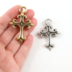 50mmx32mm Pewter Extra Large Fleur De Lis Cross Pendant Religious