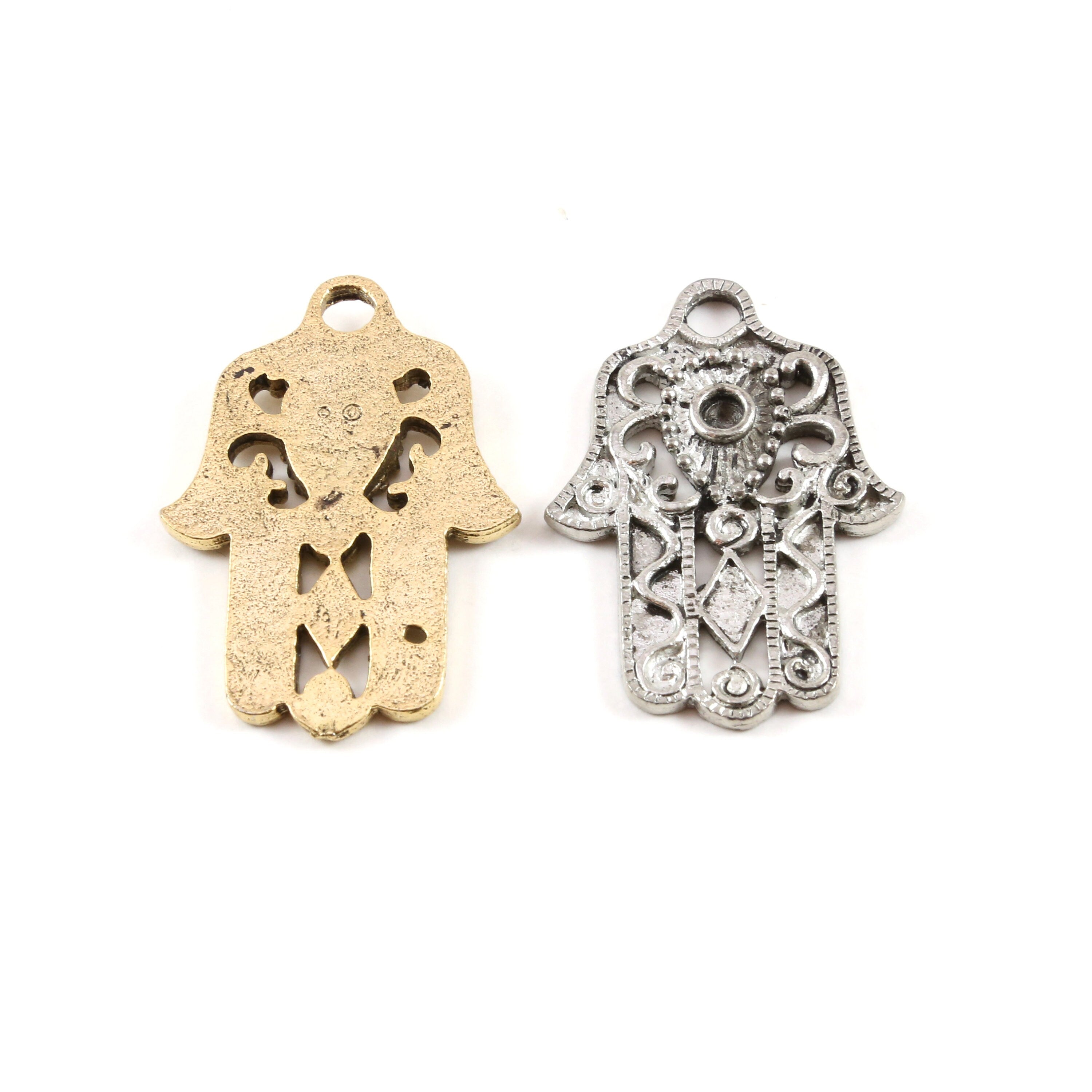 40mmx28mm Pewter Extra Large Hamsa Pendant Charm for Pointed Back