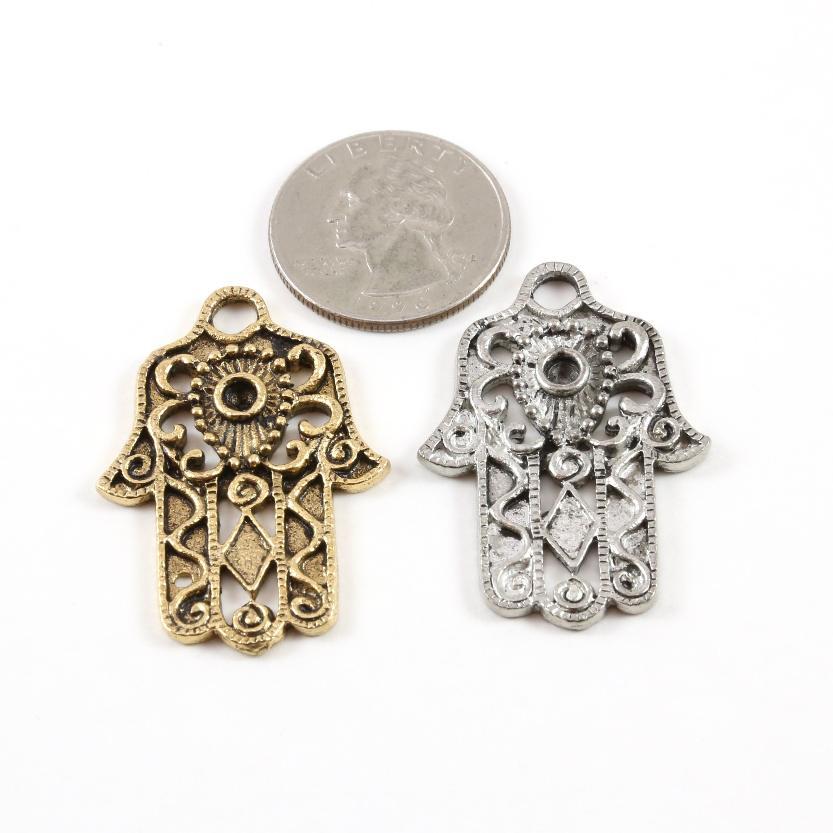 40mmx28mm Pewter Extra Large Hamsa Pendant Charm for Pointed Back