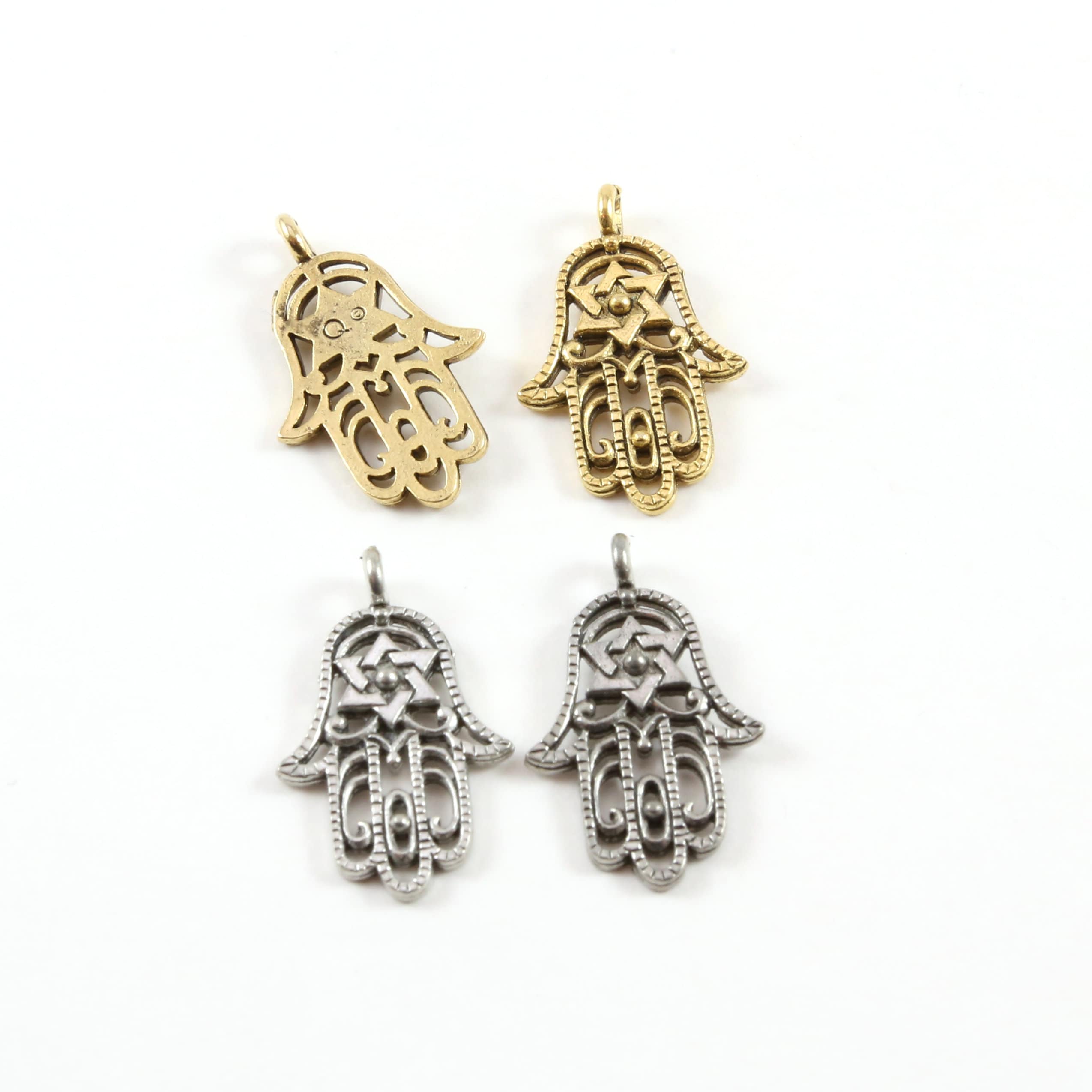 25mmx15mm Pewter Hamsa with Star of David Center Pendant Charm Religious (2pc)