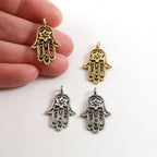 25mmx15mm Pewter Hamsa with Star of David Center Pendant Charm Religious (2pc)