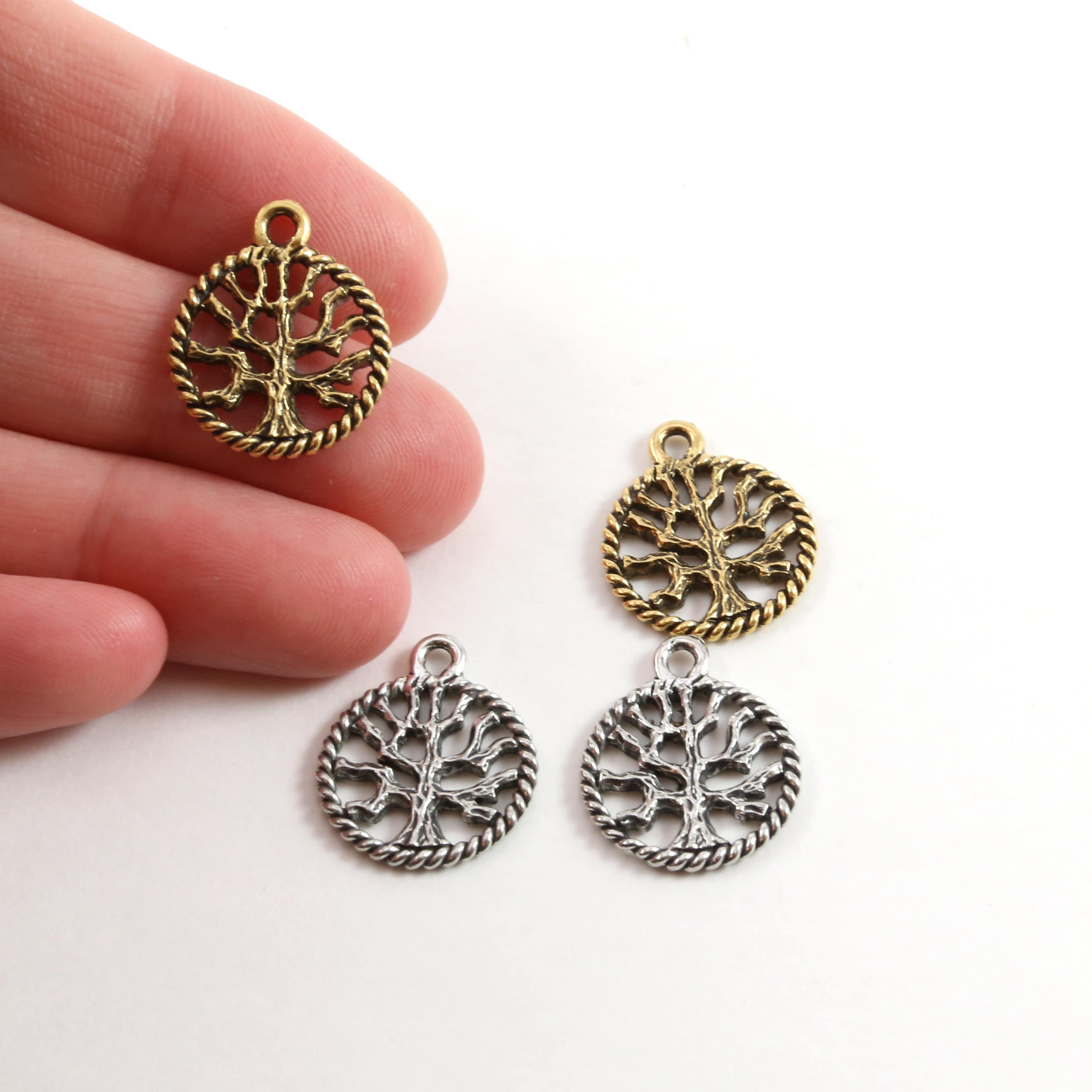 Pewter Small Tree of Life Silhouette Family Oak Tree Pendant (2pc)