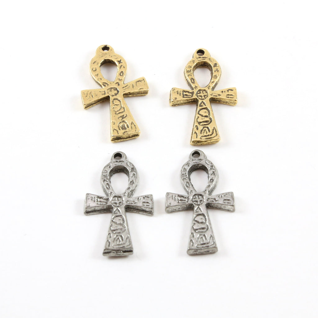 Pewter Egyptian Ankh Life Charm Antique Silver Antique Gold (2pc)