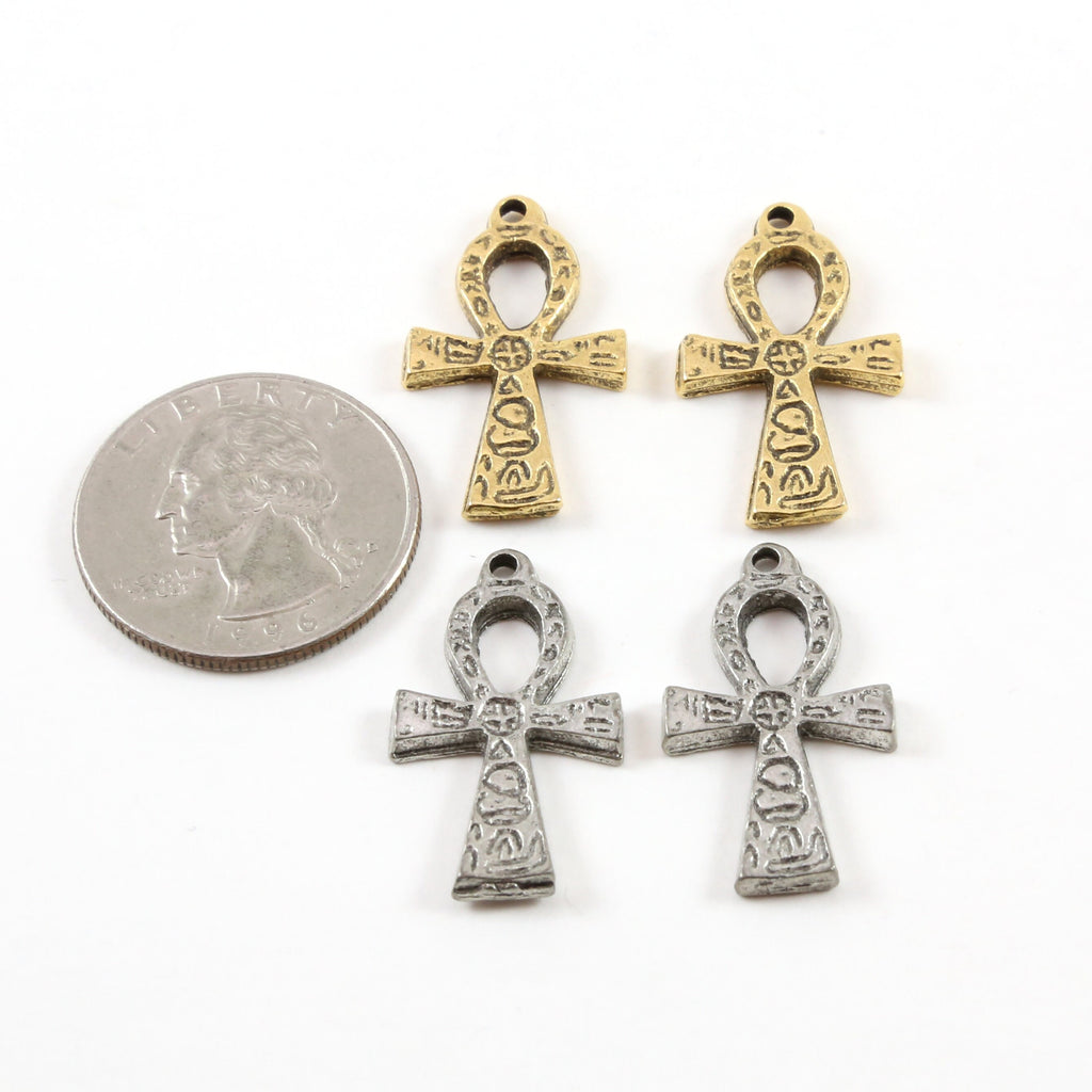 Pewter Egyptian Ankh Life Charm Antique Silver Antique Gold (2pc)