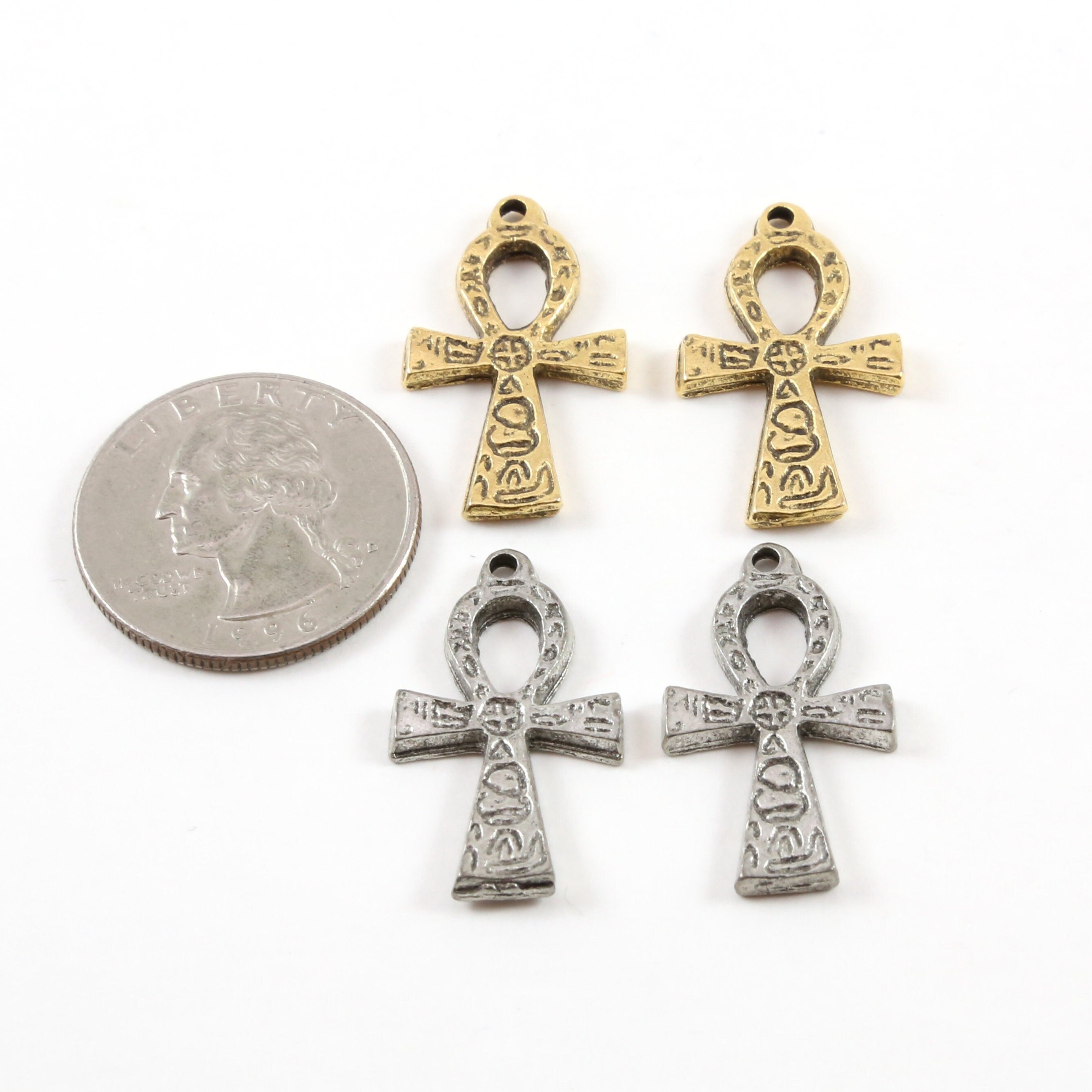 Pewter Egyptian Ankh Life Charm Antique Silver Antique Gold (2pc)