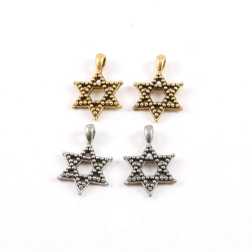 21mmx14mm Pewter Beaded Star of David Pendant Charm Religious Pendant (2pc)