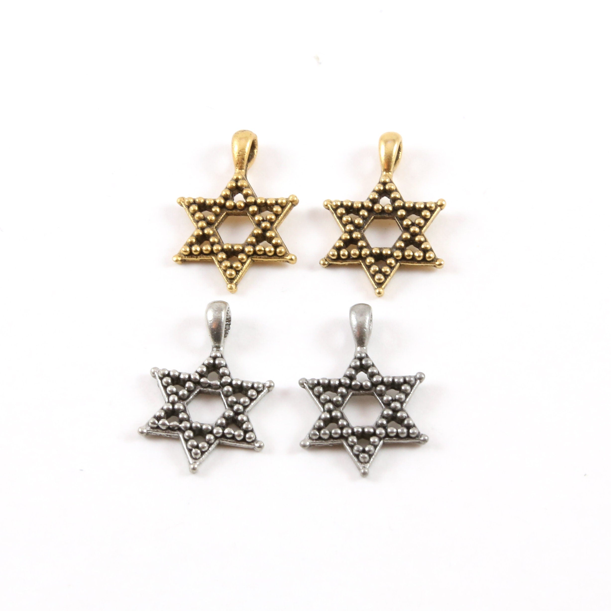 21mmx14mm Pewter Beaded Star of David Pendant Charm Religious Pendant (2pc)