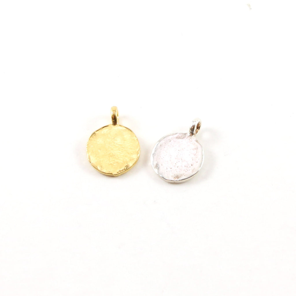 13mmx10mm Sterling Silver or Vermeil Small Embossed Om Ohm Circle Coin