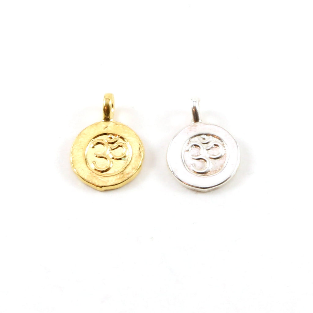 13mmx10mm Sterling Silver or Vermeil Small Embossed Om Ohm Circle Coin