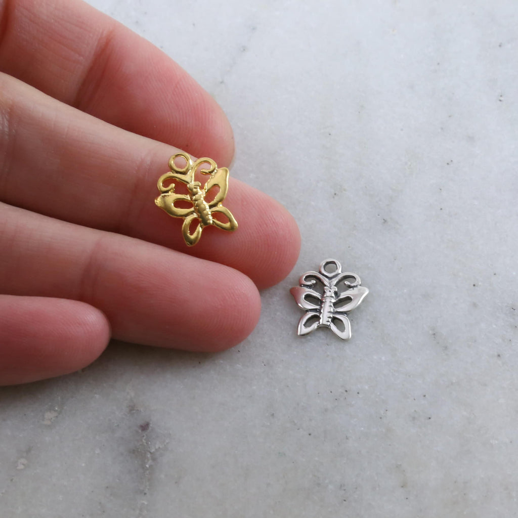 13mmx10mm Sterling Silver or Vermeil Delicate Girly Sweet Butterfly Charm