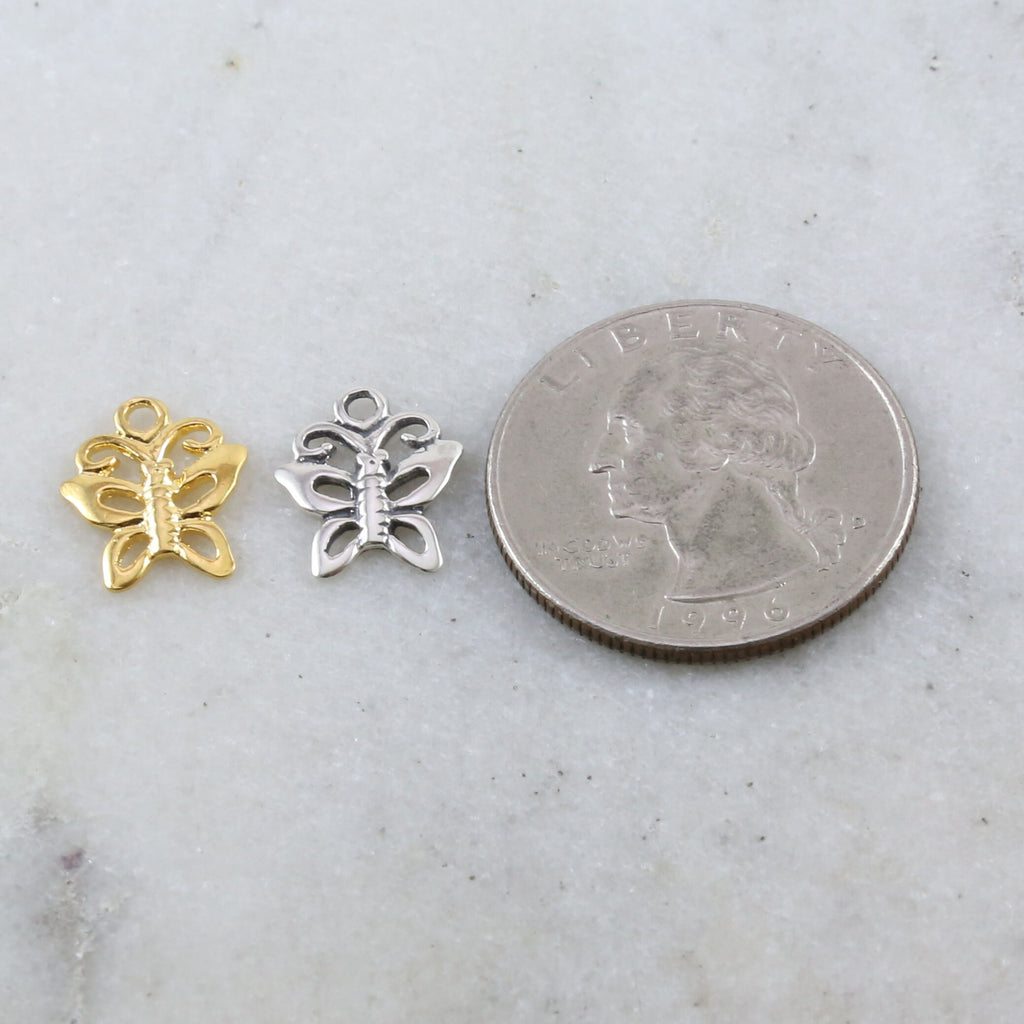 13mmx10mm Sterling Silver or Vermeil Delicate Girly Sweet Butterfly Charm