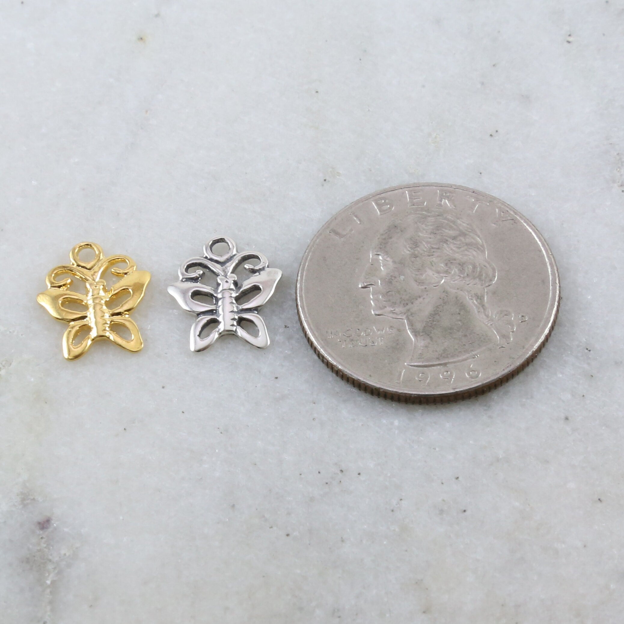 13mmx10mm Sterling Silver or Vermeil Delicate Girly Sweet Butterfly Charm
