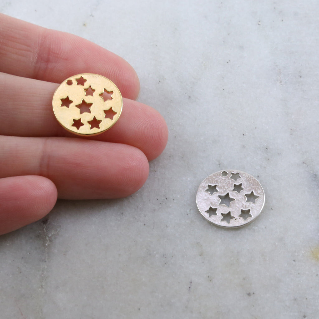 15mm Sterling Silver or Vermeil Celestial Star Cut Out Coin Disc Medallion