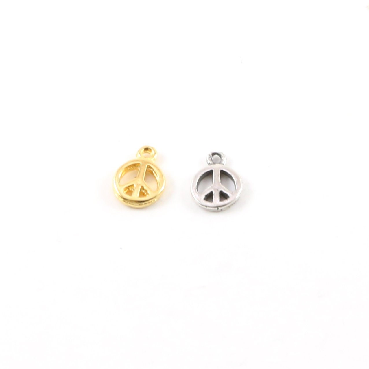 Sterling Silver or Vermeil Teeny Tiny Peace Sign Charm in or Hippie Love